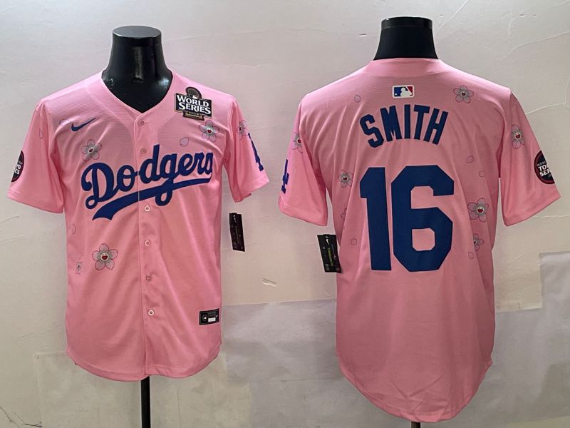 Men Los Angeles Dodgers #16 Smith Pink Sakura Edition 2025 Nike MLB Jersey style 7